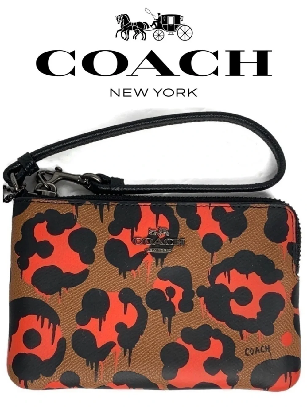Coach Orange Wild Beast Leopard Wristlet Wallet
